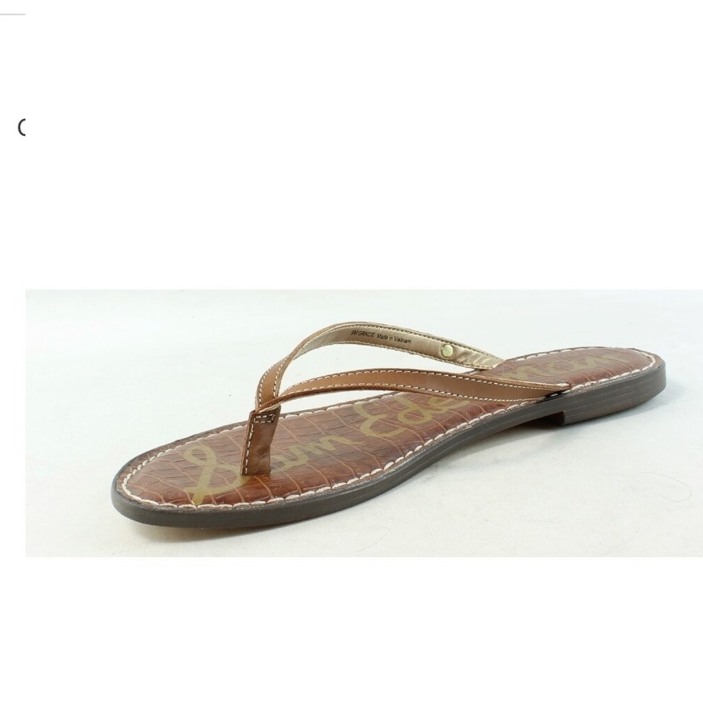 Sam Edelman patten tan flip flops